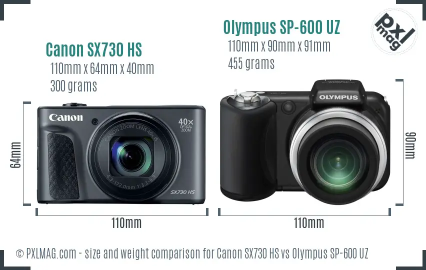 Canon SX730 HS vs Olympus SP-600 UZ size comparison