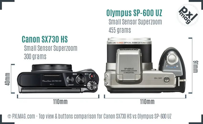 Canon SX730 HS vs Olympus SP-600 UZ top view buttons comparison