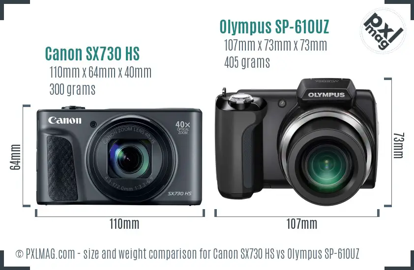 Canon SX730 HS vs Olympus SP-610UZ size comparison