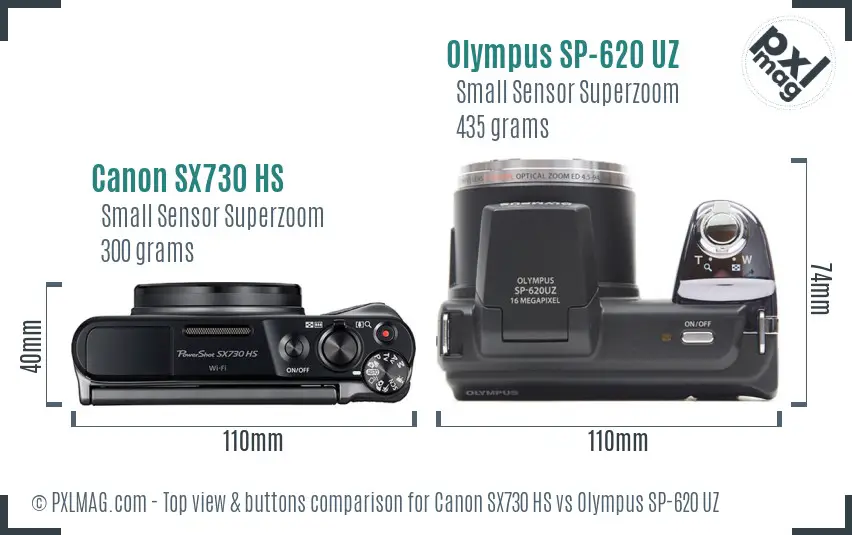 Canon SX730 HS vs Olympus SP-620 UZ top view buttons comparison