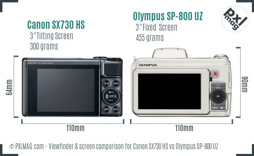 Canon SX730 HS vs Olympus SP-800 UZ Screen and Viewfinder comparison