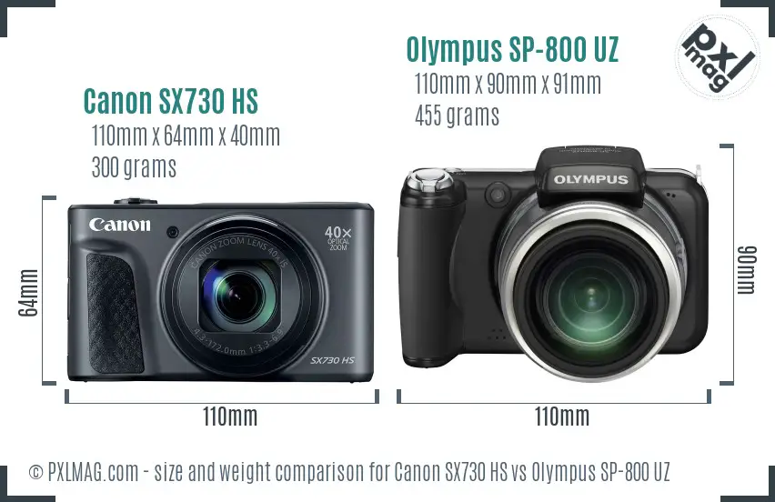 Canon SX730 HS vs Olympus SP-800 UZ size comparison