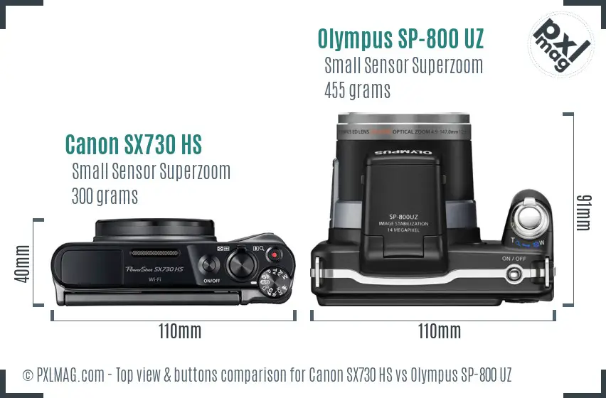 Canon SX730 HS vs Olympus SP-800 UZ top view buttons comparison