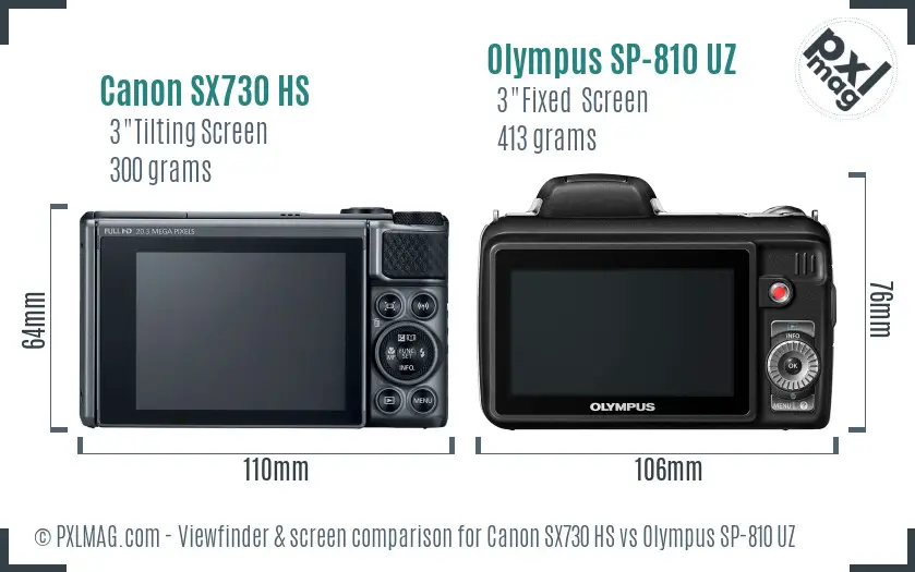 Canon SX730 HS vs Olympus SP-810 UZ Screen and Viewfinder comparison