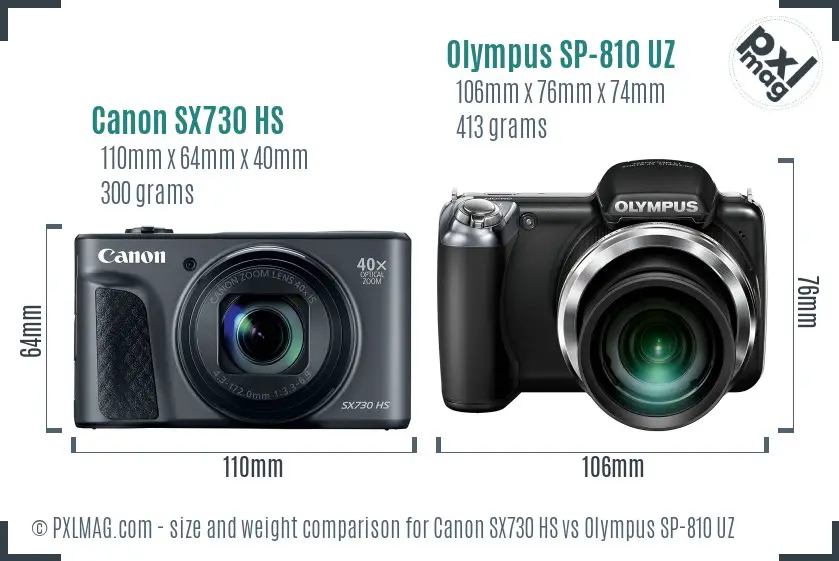 Canon SX730 HS vs Olympus SP-810 UZ size comparison