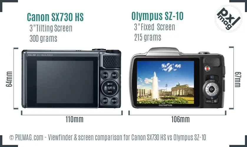 Canon SX730 HS vs Olympus SZ-10 Screen and Viewfinder comparison