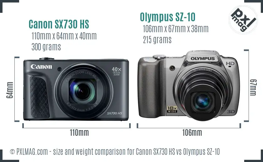 Canon SX730 HS vs Olympus SZ-10 size comparison