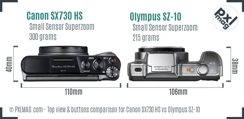 Canon SX730 HS vs Olympus SZ-10 top view buttons comparison