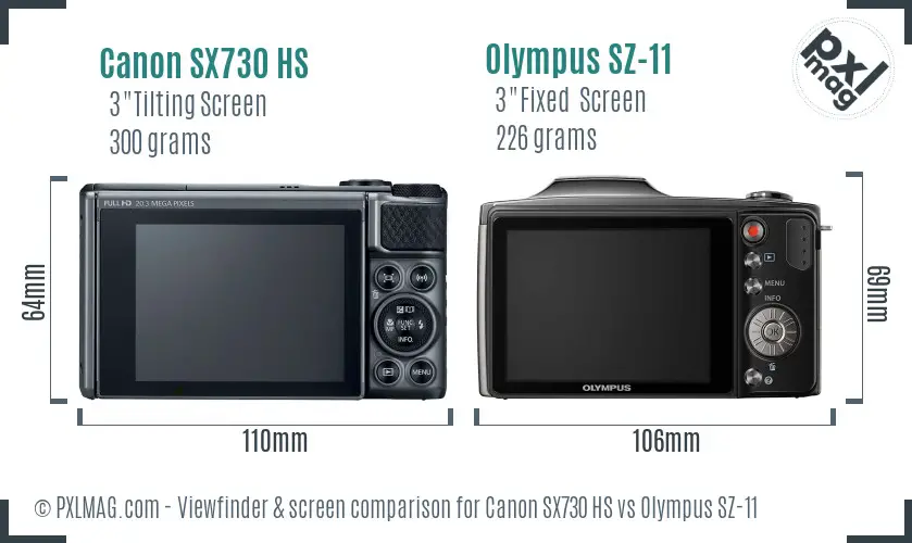 Canon SX730 HS vs Olympus SZ-11 Screen and Viewfinder comparison