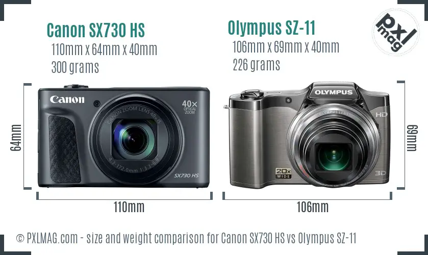 Canon SX730 HS vs Olympus SZ-11 size comparison
