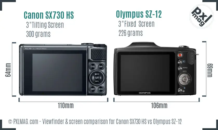Canon SX730 HS vs Olympus SZ-12 Screen and Viewfinder comparison
