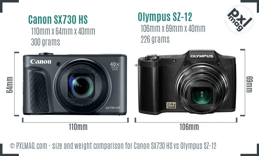 Canon SX730 HS vs Olympus SZ-12 size comparison