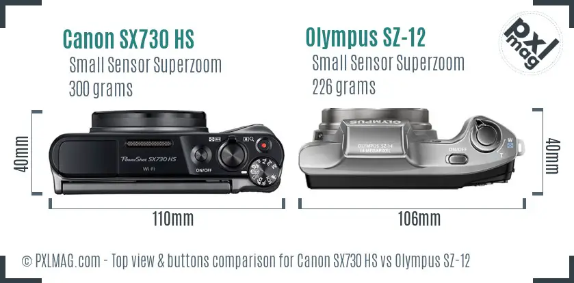 Canon SX730 HS vs Olympus SZ-12 top view buttons comparison