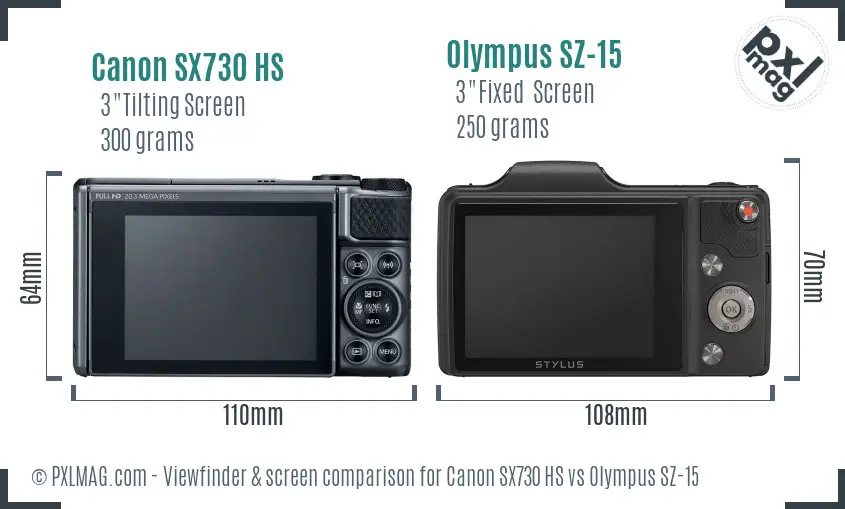 Canon SX730 HS vs Olympus SZ-15 Screen and Viewfinder comparison