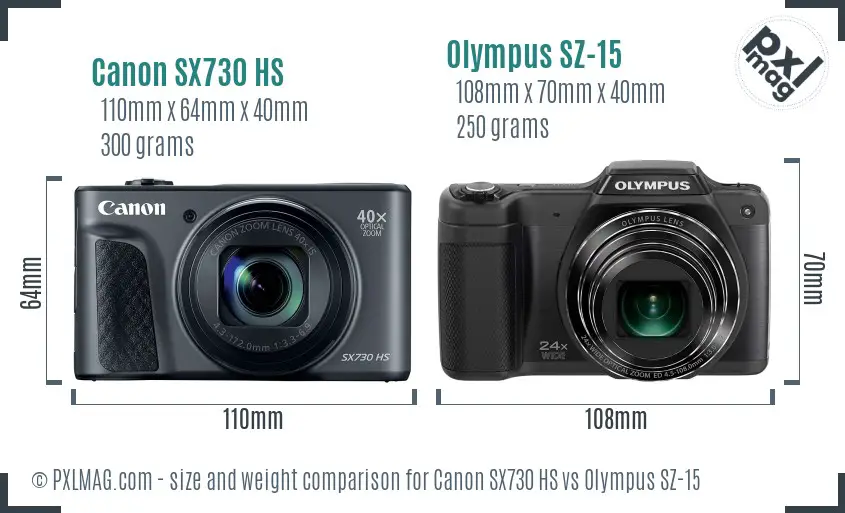 Canon SX730 HS vs Olympus SZ-15 size comparison