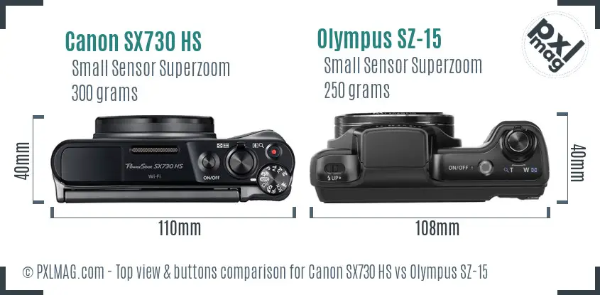 Canon SX730 HS vs Olympus SZ-15 top view buttons comparison