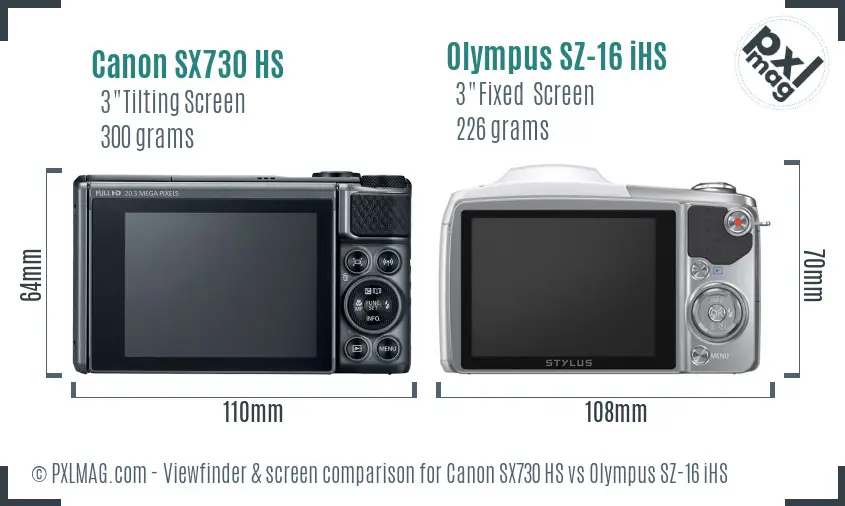 Canon SX730 HS vs Olympus SZ-16 iHS Screen and Viewfinder comparison