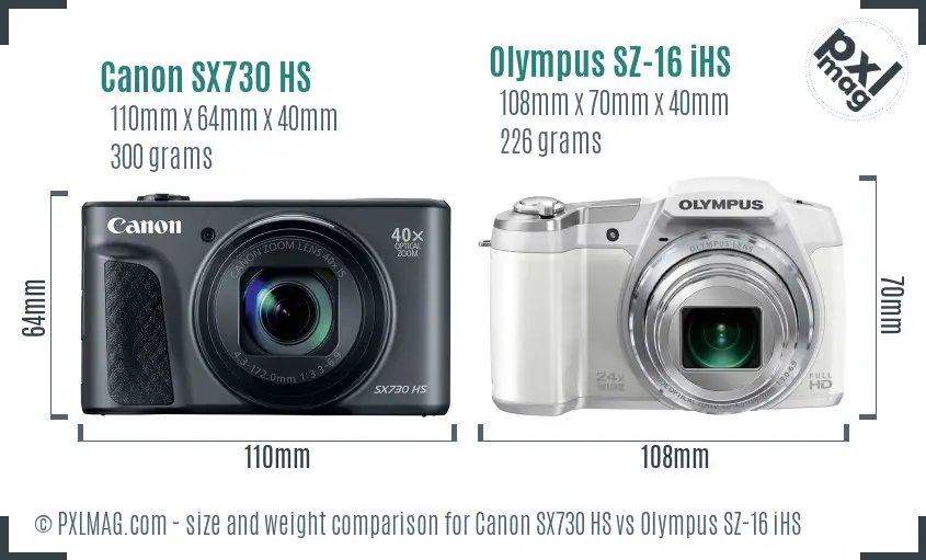 Canon SX730 HS vs Olympus SZ-16 iHS size comparison
