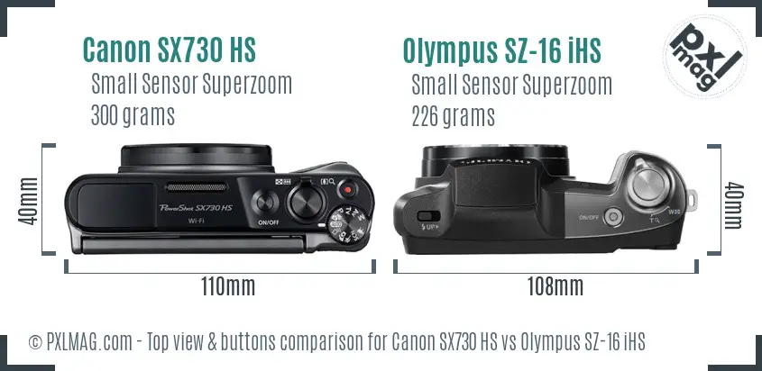 Canon SX730 HS vs Olympus SZ-16 iHS top view buttons comparison