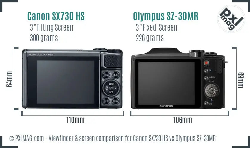 Canon SX730 HS vs Olympus SZ-30MR Screen and Viewfinder comparison