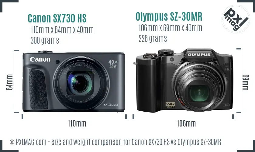 Canon SX730 HS vs Olympus SZ-30MR size comparison