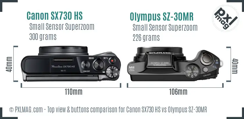Canon SX730 HS vs Olympus SZ-30MR top view buttons comparison