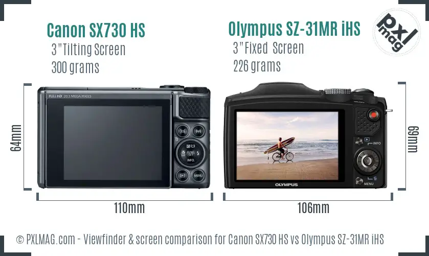 Canon SX730 HS vs Olympus SZ-31MR iHS Screen and Viewfinder comparison