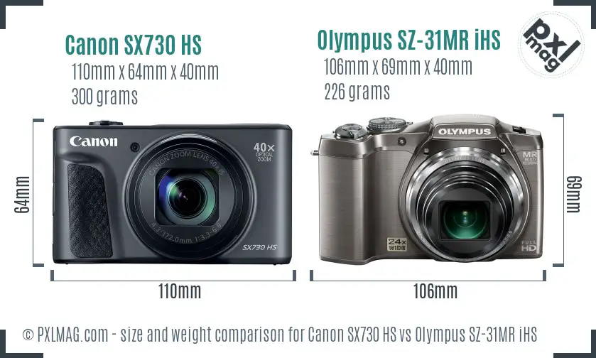 Canon SX730 HS vs Olympus SZ-31MR iHS size comparison