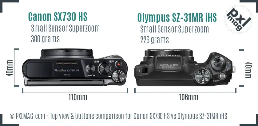 Canon SX730 HS vs Olympus SZ-31MR iHS top view buttons comparison