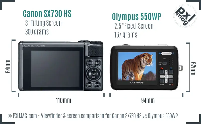 Canon SX730 HS vs Olympus 550WP Screen and Viewfinder comparison