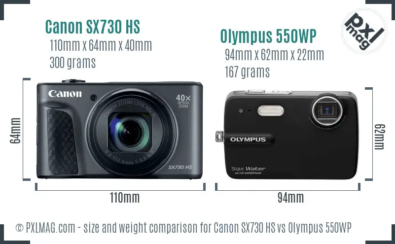 Canon SX730 HS vs Olympus 550WP size comparison