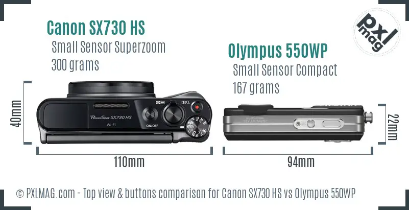 Canon SX730 HS vs Olympus 550WP top view buttons comparison