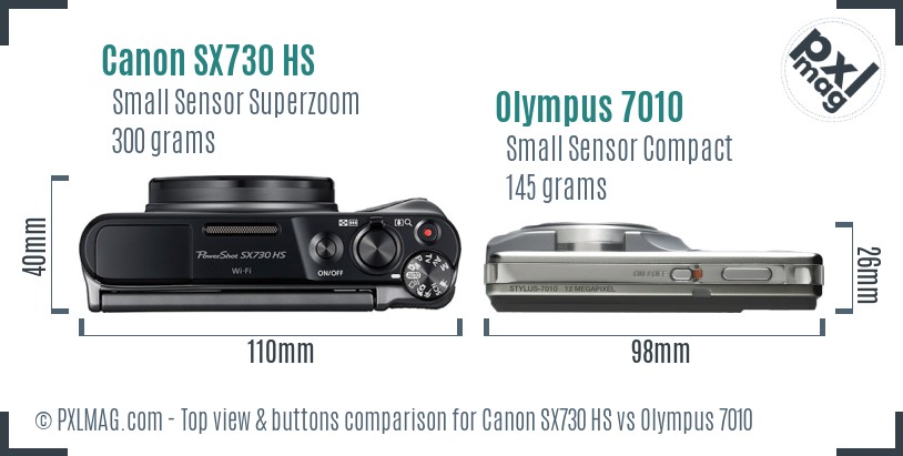 Canon SX730 HS vs Olympus 7010 top view buttons comparison