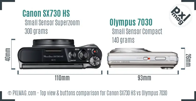 Canon SX730 HS vs Olympus 7030 top view buttons comparison Canon SX730 HS vs Olympus 7030 top view buttons comparison