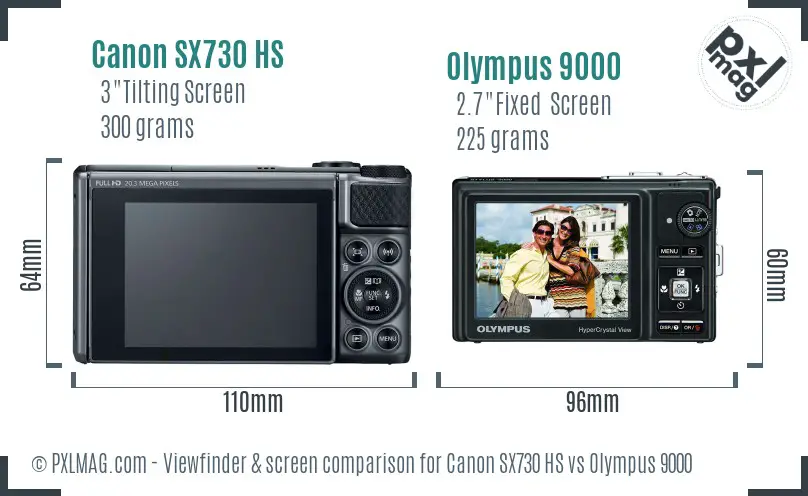 Canon SX730 HS vs Olympus 9000 Screen and Viewfinder comparison