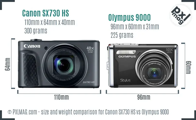 Canon SX730 HS vs Olympus 9000 size comparison
