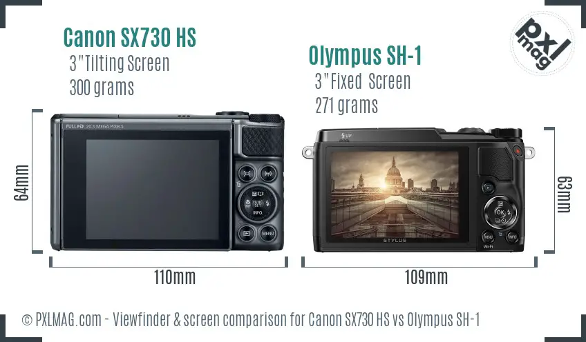 Canon SX730 HS vs Olympus SH-1 Screen and Viewfinder comparison