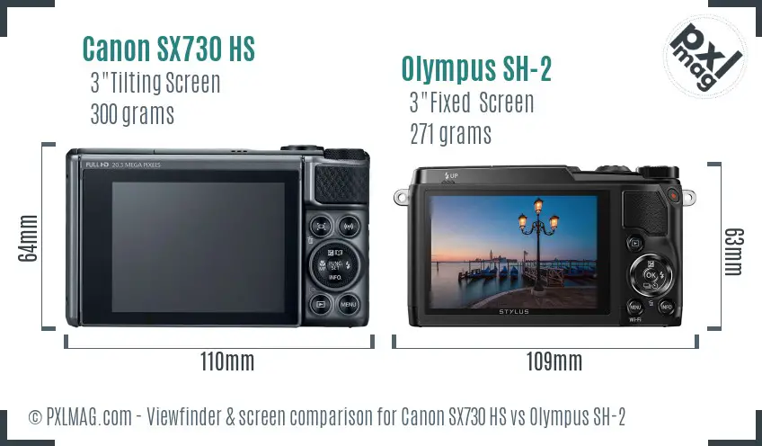 Canon SX730 HS vs Olympus SH-2 Screen and Viewfinder comparison