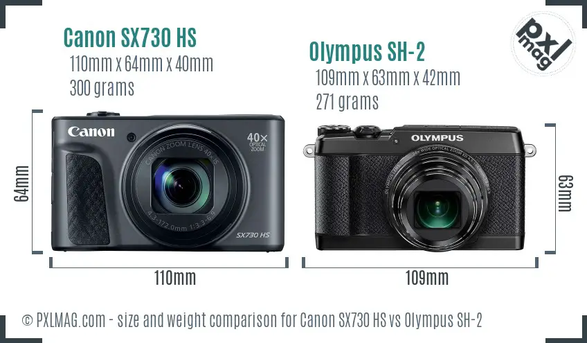 Canon SX730 HS vs Olympus SH-2 size comparison