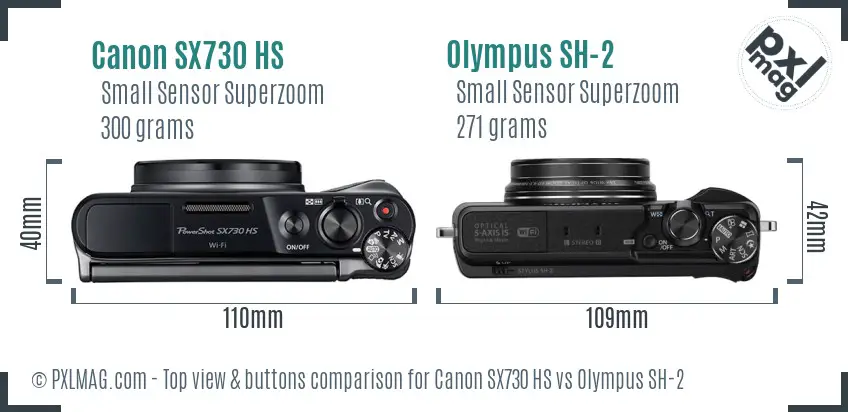 Canon SX730 HS vs Olympus SH-2 top view buttons comparison