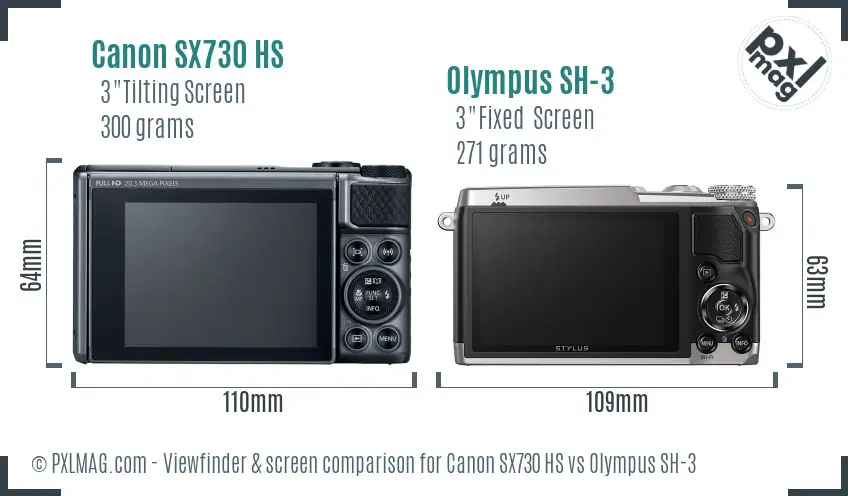 Canon SX730 HS vs Olympus SH-3 Screen and Viewfinder comparison