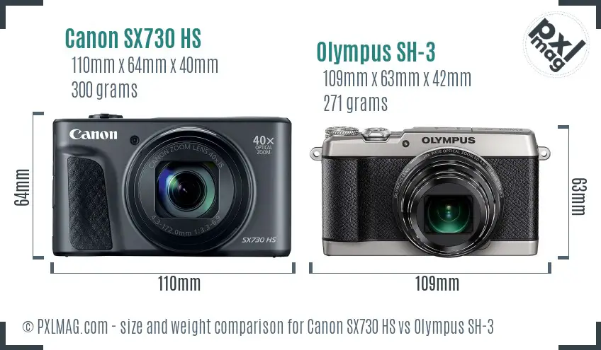 Canon SX730 HS vs Olympus SH-3 size comparison