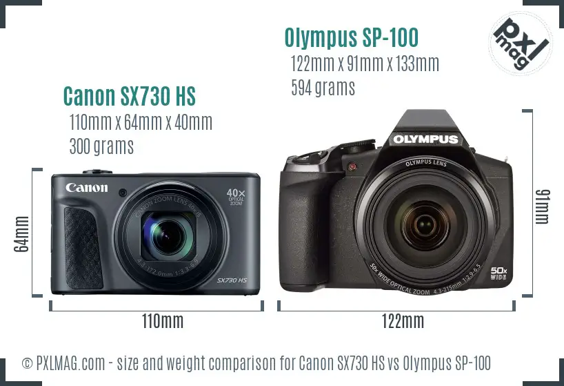 Canon SX730 HS vs Olympus SP-100 size comparison