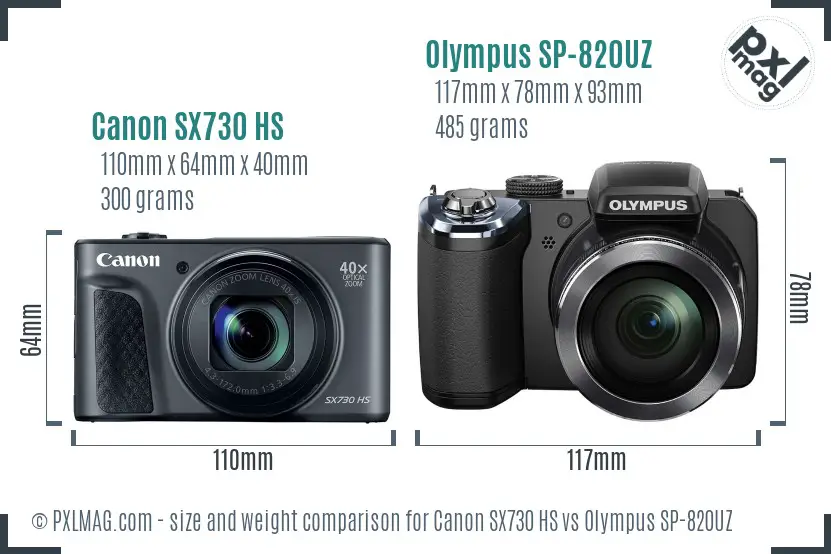 Canon SX730 HS vs Olympus SP-820UZ size comparison