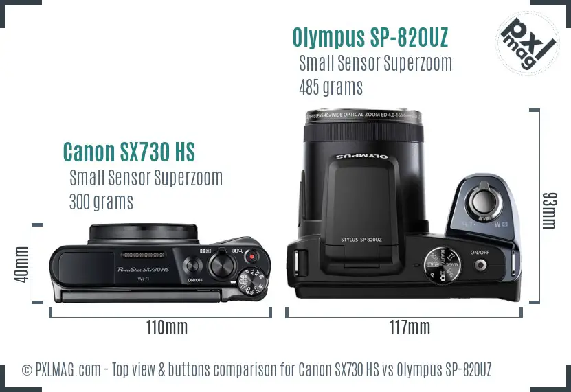 Canon SX730 HS vs Olympus SP-820UZ top view buttons comparison
