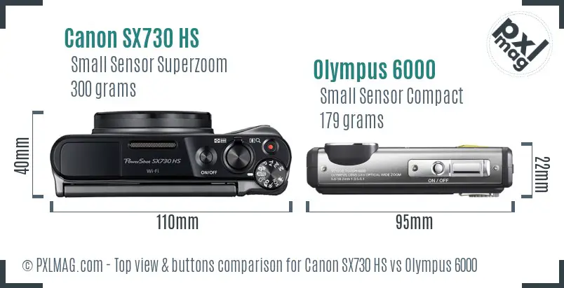Canon SX730 HS vs Olympus 6000 top view buttons comparison Canon SX730 HS vs Olympus 6000 top view buttons comparison