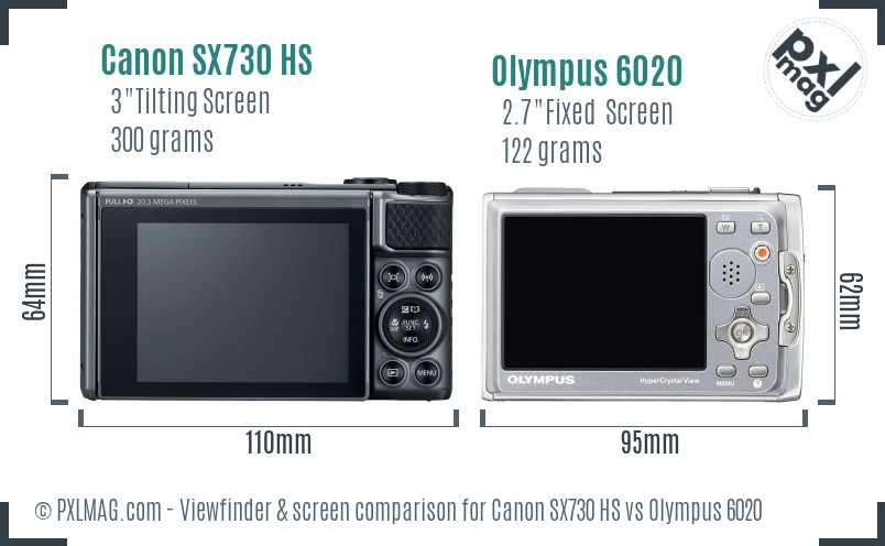 Canon SX730 HS vs Olympus 6020 Screen and Viewfinder comparison