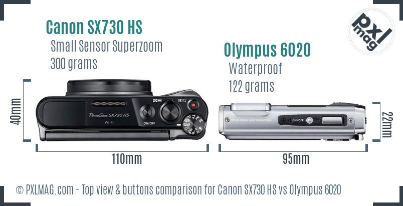 Canon SX730 HS vs Olympus 6020 top view buttons comparison