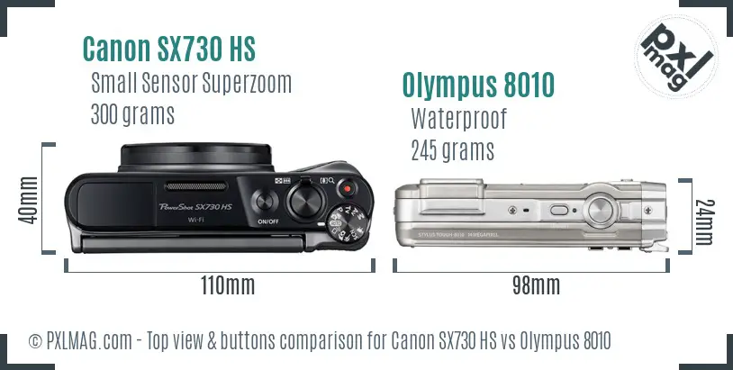 Canon SX730 HS vs Olympus 8010 top view buttons comparison Canon SX730 HS vs Olympus 8010 top view buttons comparison