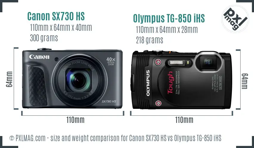 Canon SX730 HS vs Olympus TG-850 iHS size comparison Canon SX730 HS vs Olympus TG-850 iHS size comparison
